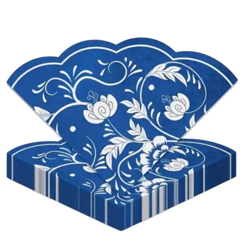 Blue and White Floral Scalloped Paper Napkins, 20ct
